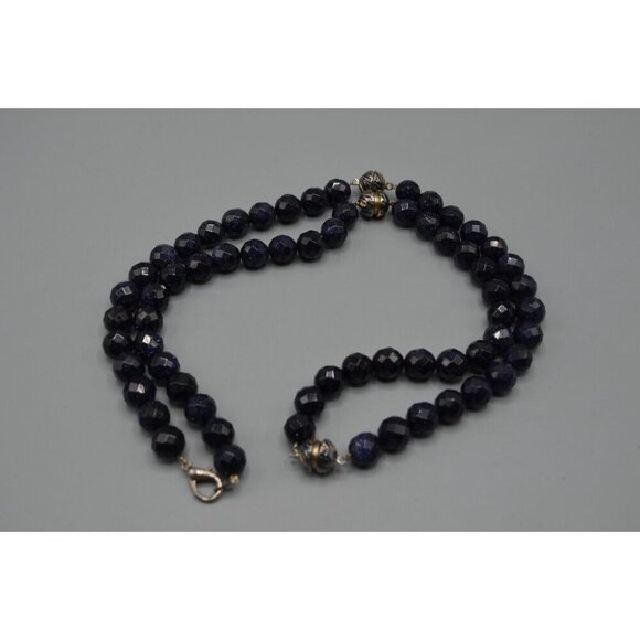 Blue Goldstone Beaded Faceted Necklace Sterling Silver 16" Convertible 925 - Picture 6 of 8